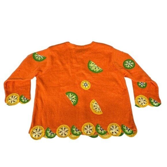 Design Options M Citrus Cardigan Sweater Orange Lime Lemon Crochet Art to Wear - Picture 2 of 8